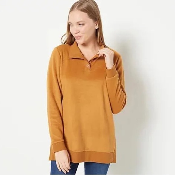 New Anybody Fleeced French Terry Pullover with Buttons in Spiced Ginger - xs​​ - Picture 1 of 8